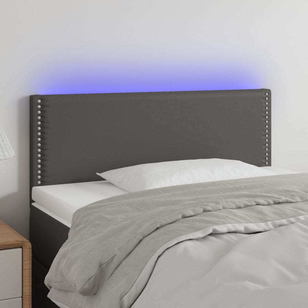 Vidaxl Čelo postele s LED sivé 80x5x78/88 cm umelá koža